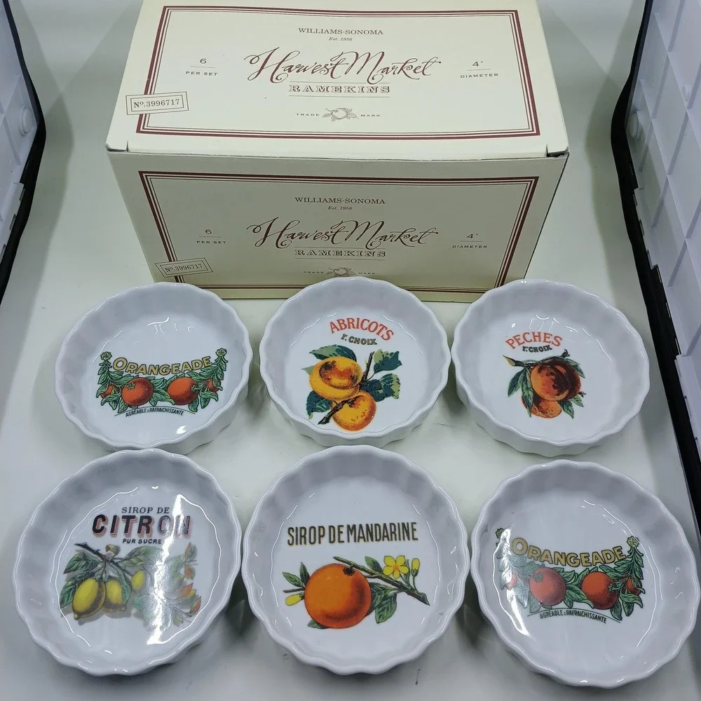 Williams-Sonoma Harvest Market Ramekins Set Of 6 White Fruit 4 In Italy Ceramic
